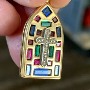 Two sided 10K gold and multi stone pendant